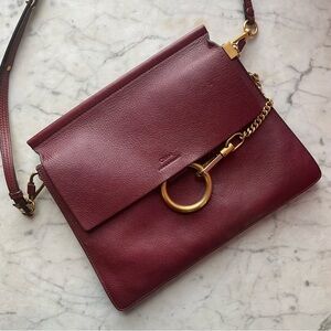 Chloe Burgundy Faye Large Crossbody Bag with Gold Hardware
